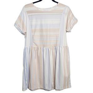 Pastel Striped Short Sleeve Mini Babydoll Dress Pink and Purple Medium